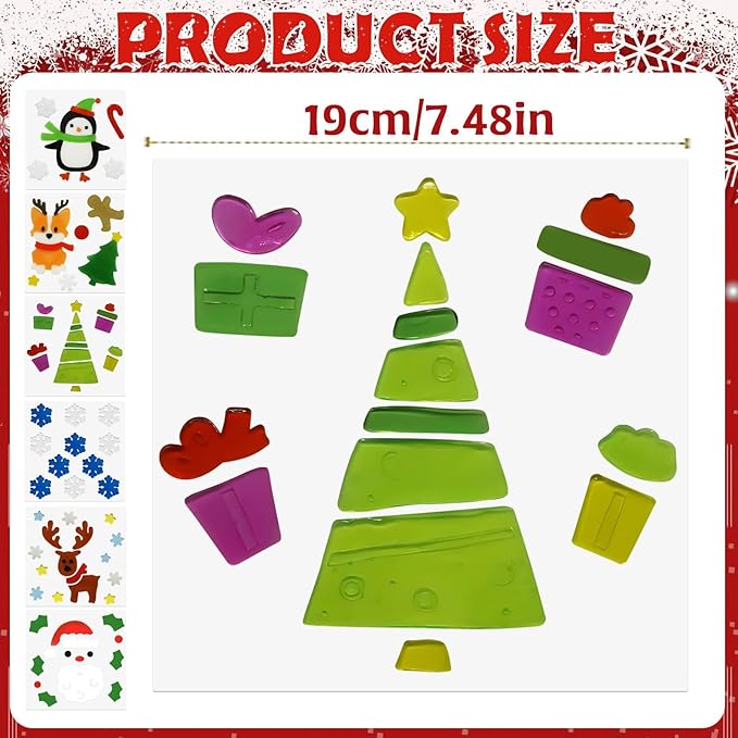 6Pcs Christmas Thick Gel Clings, Christmas Clings Window Stickers Supplies for Children Jelly Window Stickers, Cute Pumpkins Witch Bats Window Clings Easy to Paste Xmas Window Decors Supplies
