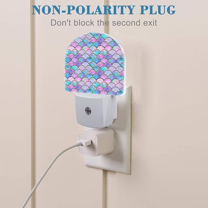 Night Light for Kids Girls Boys, Watercolor Mermaid Fish Scale Wave LED Night Light Plug into Wall with Dusk to Dawn Sensor for Room Decor, Hallway, Kitchen, Bathroom, Nursery, Stairs