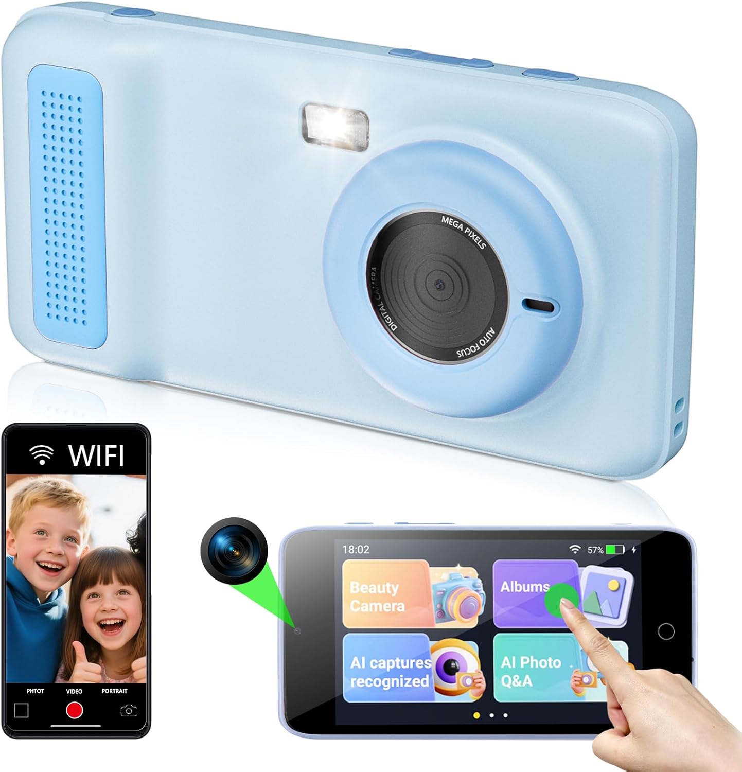 AI Everything Recognition Kids Camera for 4-12 Years Old Girls Boys, Supports 2.4GHz Wi-Fi,4" LCD Touch Screen,Dual Lenes Selfie Digital Camera,Gift Ideas for Birthday Christmas Festival