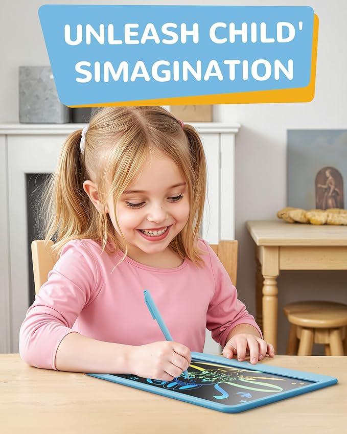 KOKODI LCD Writing Tablet, 12 Inch Colorful Toddler Doodle Board Drawing Tablet, Erasable Reusable Electronic Drawing Pads, Educational and Learning Toy for 3-6 Years Old Boy and Girls(Blue)