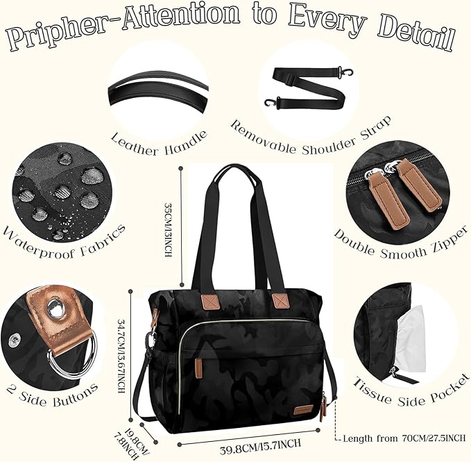 Diaper Bag Backpack, Mommy Travel Diaper Bag Tote with Shoulder Strap, Hospital Bag, Weekender Baby Bag for Mom