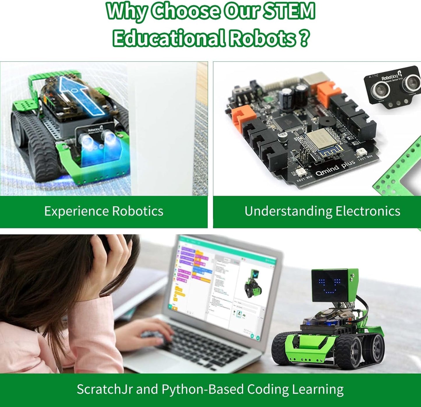 Qoopers 6 in 1 Programming Robot Building Kit with Remote Control, LED Martrix, Ultrasonic Sensor etc. for Scratch Arduino Python Learning, Coding Toy for Kids