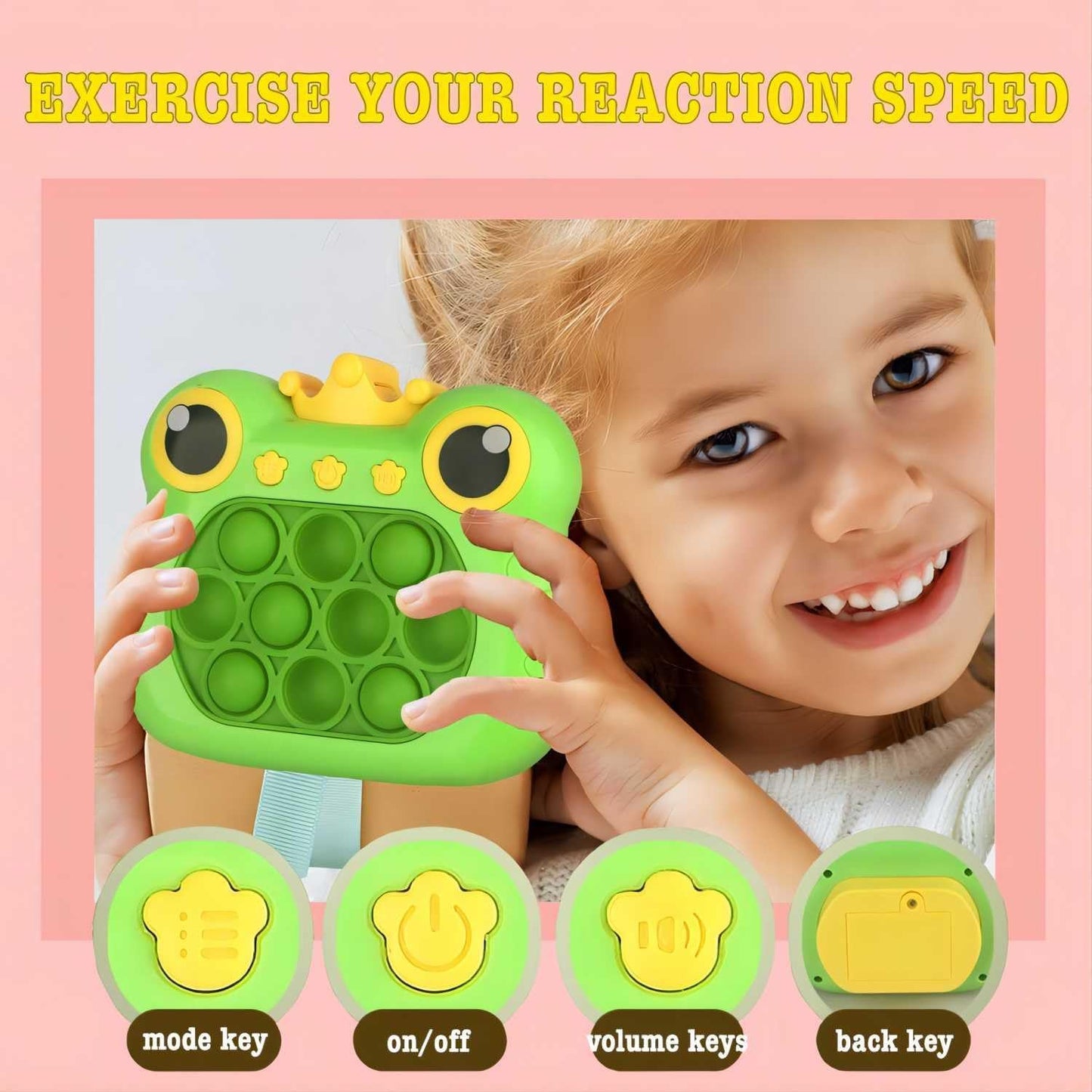 Pop Fidget Toys Handheld Game for Teens, Push Bubble Light up Puzzle Game Machine & Best Gifts for Kids, Quick Push Games Educational Sensory Toys, Stress Relief Party Favors Toy Age 3-12… (Frog-G)