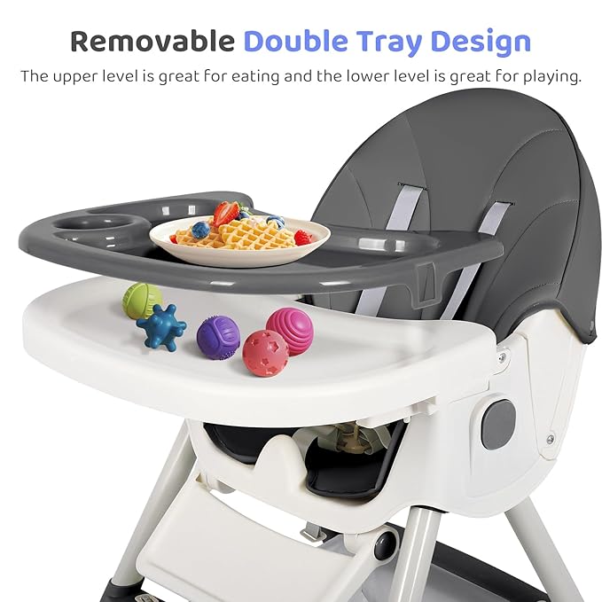 6-in-1 Foldable Baby High Chair for Babies & Toddlers – Adjustable Height & Recline, 5-Point Safety Harness, Removable Tray | Portable Highchair, Space-Saving & Easy Clean | Silla de Comer para Bebé