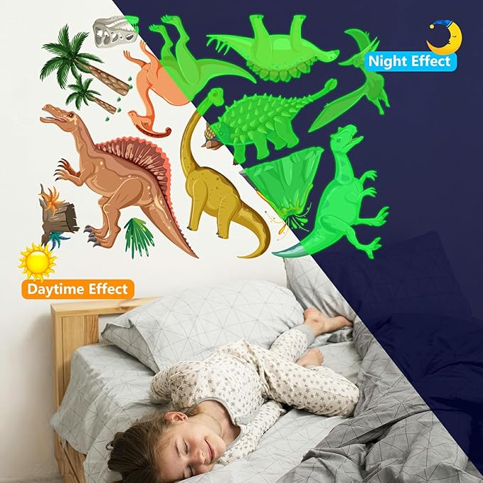 Glow in The Dark Dinosaur Stickers, 48 PCS Glowing Luminous Dinosaur Eggs Wall Decals Jungle Dino Ceiling Stickers for Kids Boys Girls Bedroom Nursery Playroom Party Room Decor