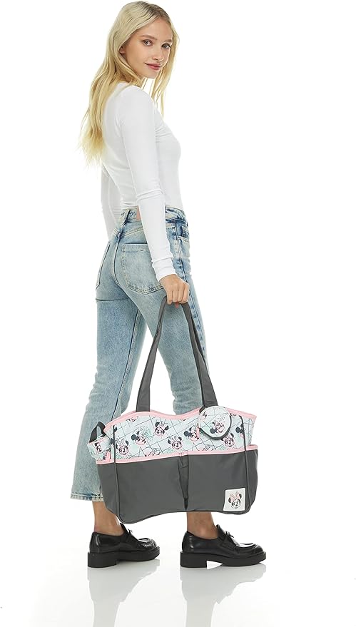 Disney Cudlie Diaper Tote Bag for Moms | Large Spacious Travel Diaper Tote for Baby Boy and Girl | 17-Inches Wide Multi-Functional Baby Bag with Cute Patterns