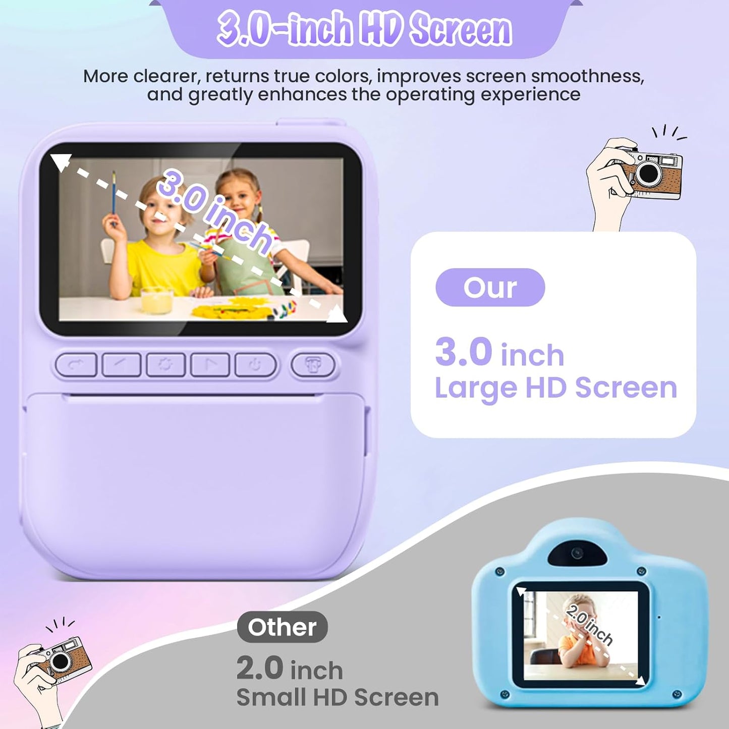 Kids Camera Instant Print, 3.0" HD 32MP Kids Camera Christmas Birthday Gifts for 3 4 5 6 7 8 9 10 11 12 Year Old Girls Boys, 32GB SD Card-Purple