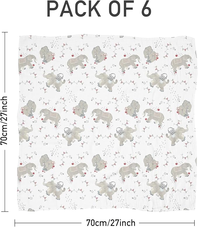 Muslin Baby Burp Cloths, Large 27 x 27 Inches Burping Cloths for Newborn Girls Boys, 6 Pack Baby Burp Rags Towel and Washcloths for Infant (Graceful Colors)