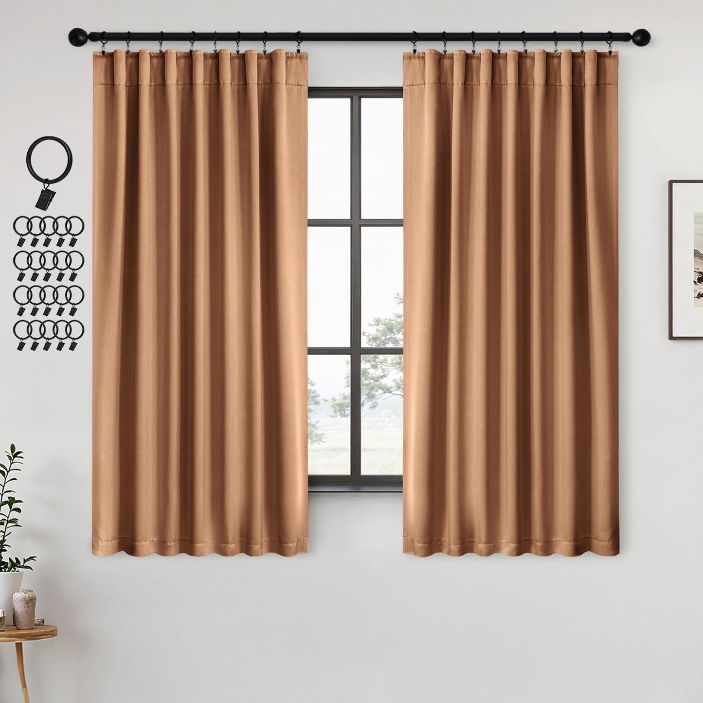 ANRODUO Back Tab Blackout Curtains for Bedroom Living Room, Rod Pocket Pinch Pleated Thermal Insulated Room Darkening Curtains 72 Inches Long 2 Panels, Brown, 42 x 72 Inch