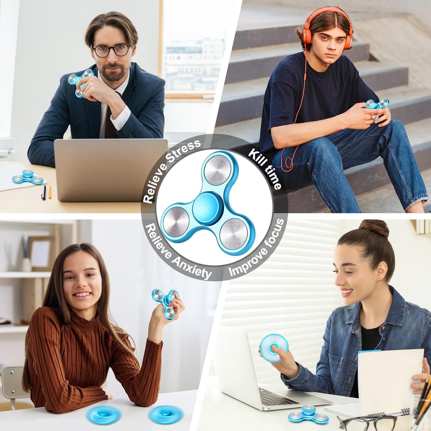 Metal Fidget Spinner for Adults, Silent Sensory Fidget Toys Adults Hand Spinners for ADHD Anxiety Stress Relief, Desk Toys for Office, Birthday Gifts Stocking Stuffers Classroom Prizes