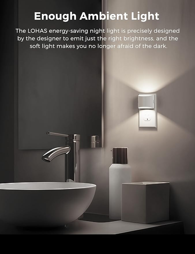 L LOHAS LED Night Lights Plug into Wall, Dimmable Night Light with 3 Level Brightness, 5000K Daylight White, 2 Pack, White Housing