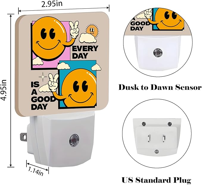 Cheer Smiley Face Night Light,Plug Into Wall Decor for Stairway,Hallway,Kitchen,Dusk to Dawn Sensor Nightlights for Boys/Girls/Women/Men Room Gifts