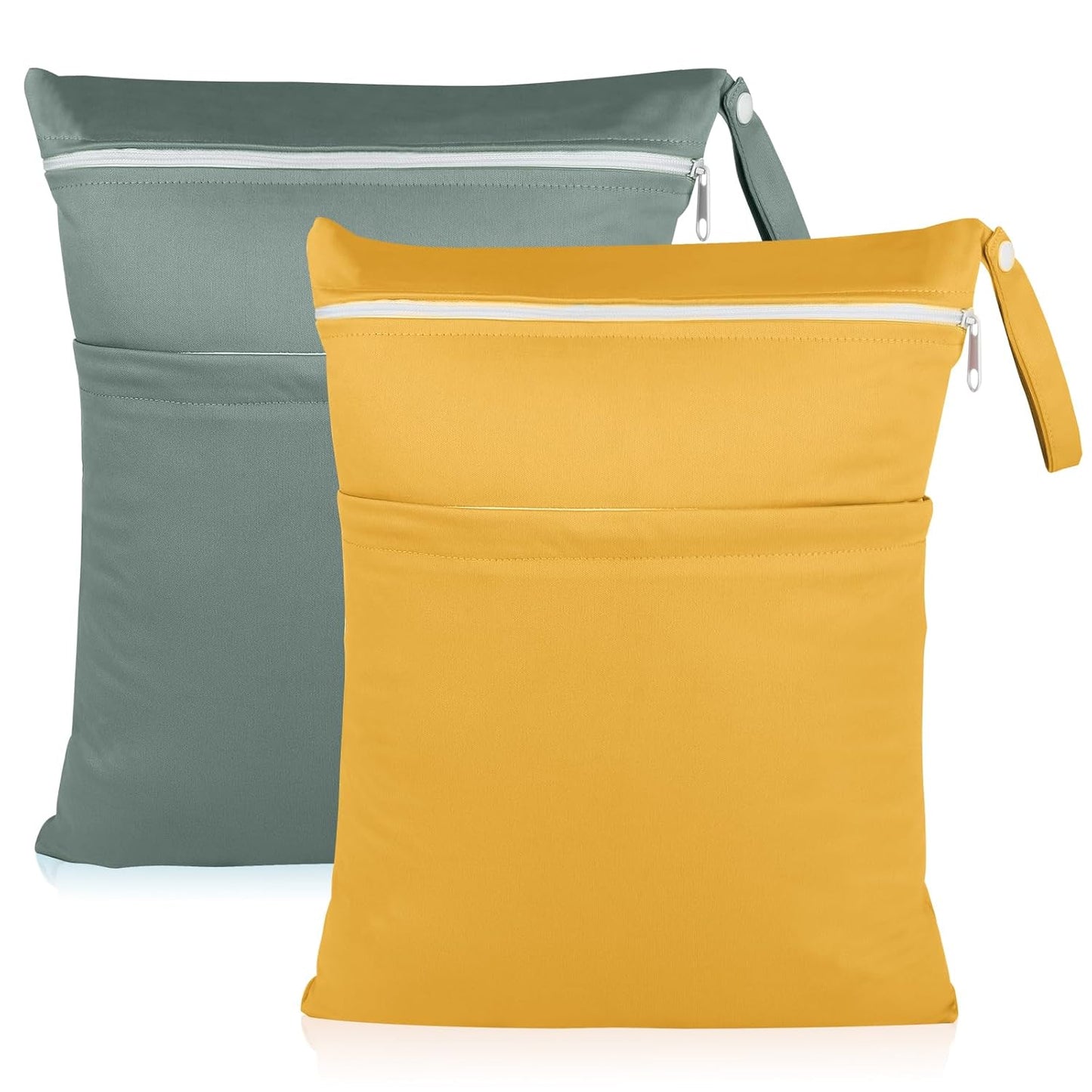 Angel Love Wet Bags, 2 Pack Baby Cloth Diaper Wet/Dry Bags with Two Zippered Pockets, Travel, Beach, Pool, Gym Bag for Swimsuits or Wet Clothes, Waterproof Washable Reusable, L216217