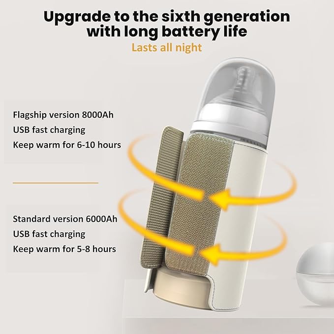 Portable Bottle Warmer 6 Level Temperature Control Baby Bottle Warmer Fast-Heating Long-Lasting Warming Breastmilk Heater for Travel