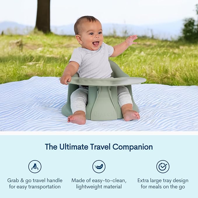 Upseat Baby Floor Seat Booster Chair for Sitting Up with Removable Tray for Meals and Playtime, Developed with Physical Therapists for Safe and Healthy Hip Development and Posture (Sage)