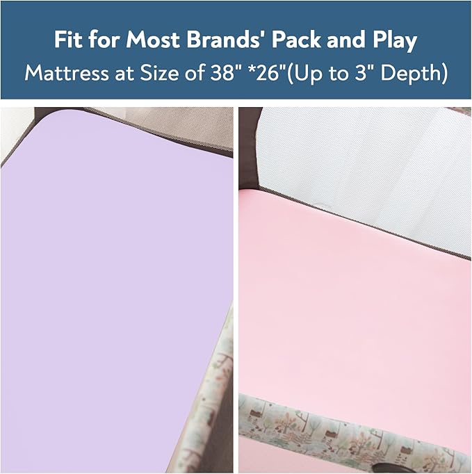 Magik & Kover Mini Crib Sheets Girl 4 Pack, Baby Crib Sheet for Mini Crib Mattress and Playard Mattress, Soft Breathable Fitted Baby Crib Sheets Set for Girls, Pink & Violet