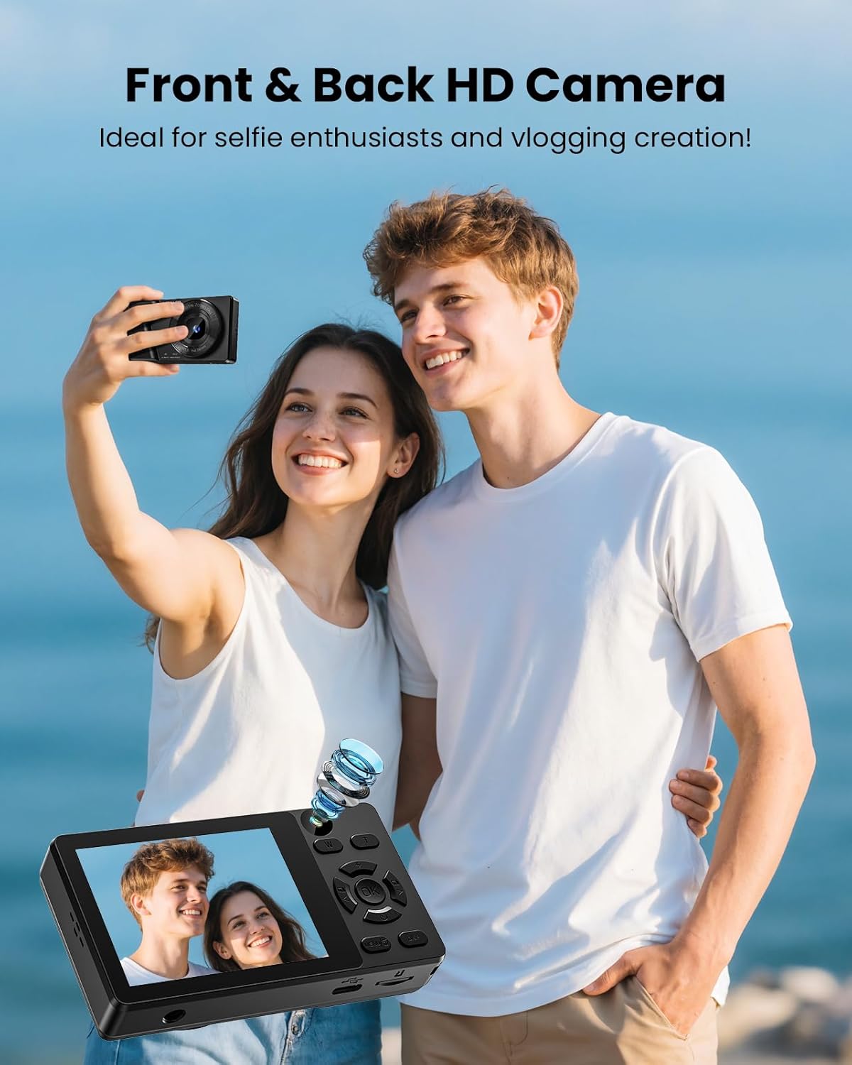 Digital Camera with Front Rear Lens, Autofocus 64MP 4K Camera for Photography with 32GB Card, Portable Compact Point and Shoot Camera for Teens Adult Beginner with Metal Shell, 2000mAh Battery