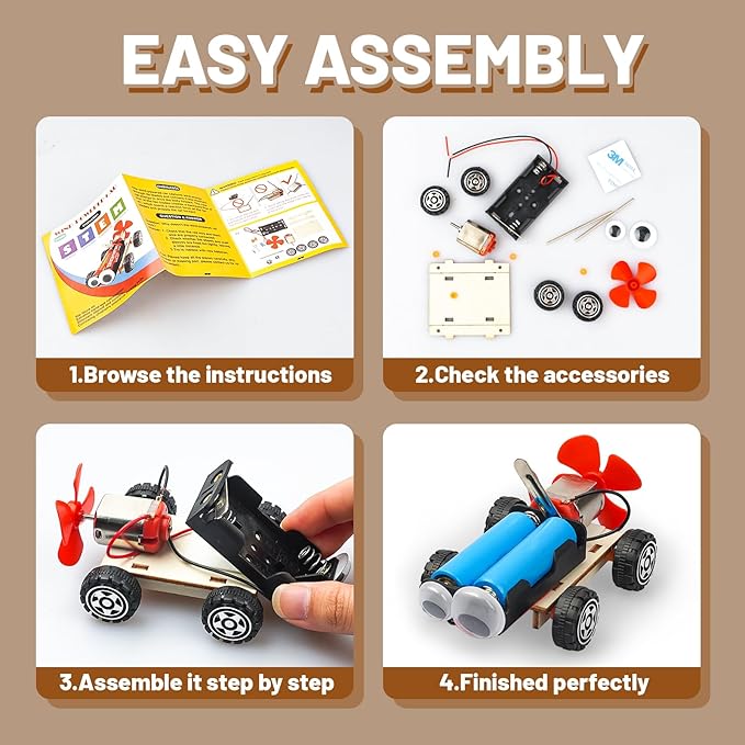 STEM Science Kits for Kids Age 8-12, 6 Set Wind-Powered Cars Science Experiments 6-8 8-10, Wood Building Crafts Kit for Boys Girls, School Classroom STEM Projects Toys Gifts for 6 7 8 9 10 12 Year Old