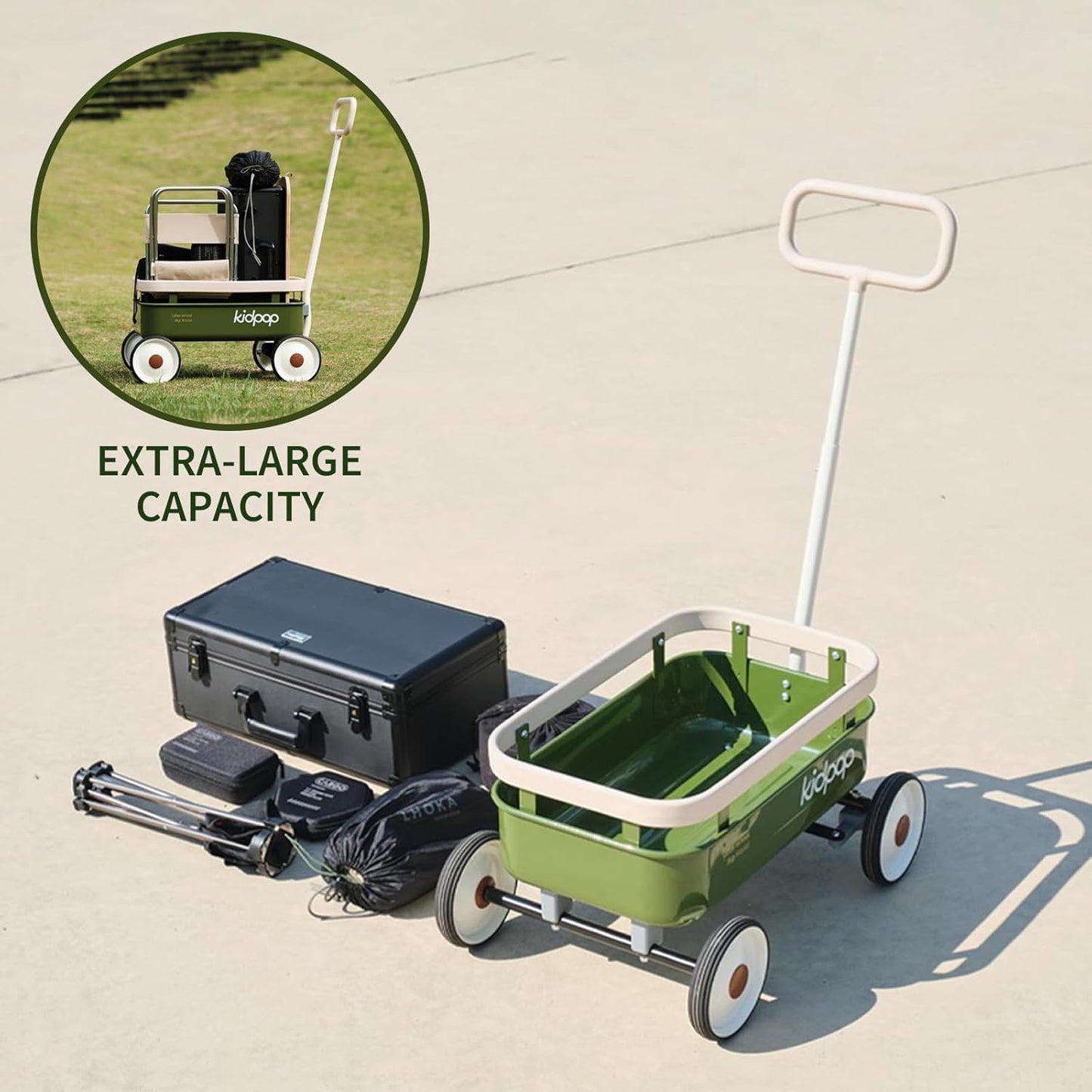 kidpop PULA-Wild 3-in-1 Kids' Pull-Along Wagon Toddlers Push Walker for 2.5-8, Removable Wooden Cover and Adjustable Handlebar, Birthday Gifts Max Weight 33 lbs (Red)