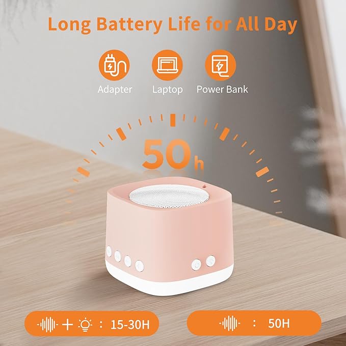 Portable White Noise Machine,Mini Sound Machine for Travel with Breathing Night Light,16 Soothing Sounds,Timer,Rechargeable Brown Noise Machines for Sleeping Adults Gift,Office Privacy,Home (Orange)