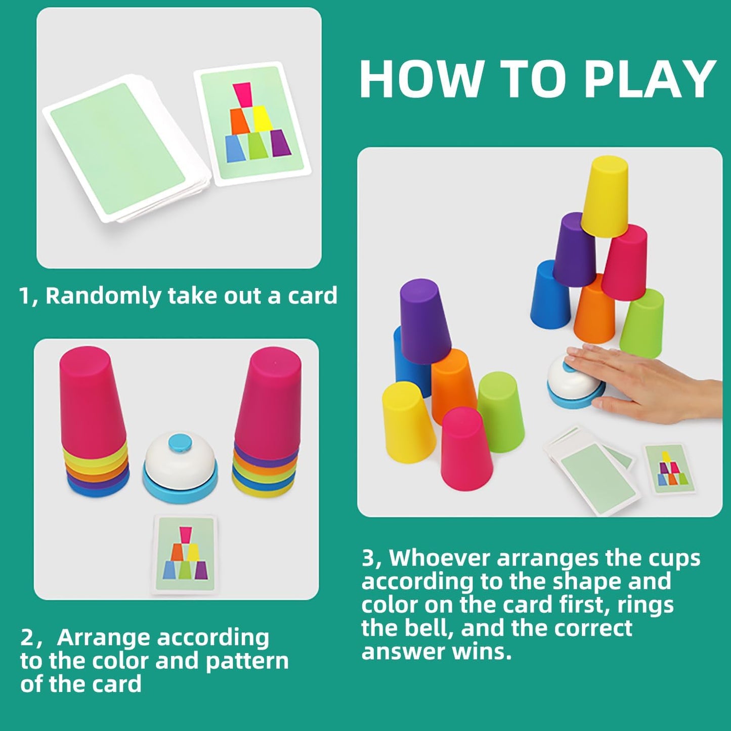 Battle Stacking Cups (54 Cards, 12 Cups, 1 Bell) - Color Sorting Cognitive Training Table Game, Puzzle Competitive Parent-Child Interactive Toy for Halloween