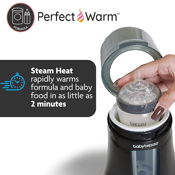 Baby Brezza Fast Baby Bottle Warmer - Baby Milk + Breastmilk Warmer Defroster – 2 Unique Temperatures for Breastmilk + Formula - Universal Fit for All Bottles, Bags + Jars