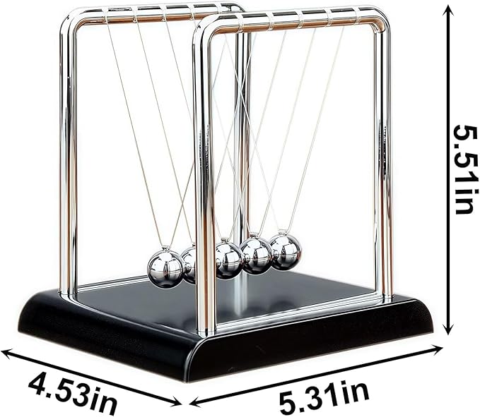 Newtons Cradle Balance Pendulum Balls, Swinging Kinetic Balls with Black Base, Science Physics Educational Learning Tool, Office Home Creative Decoration, Stress Relief Fidget Desk Toy (Medium)