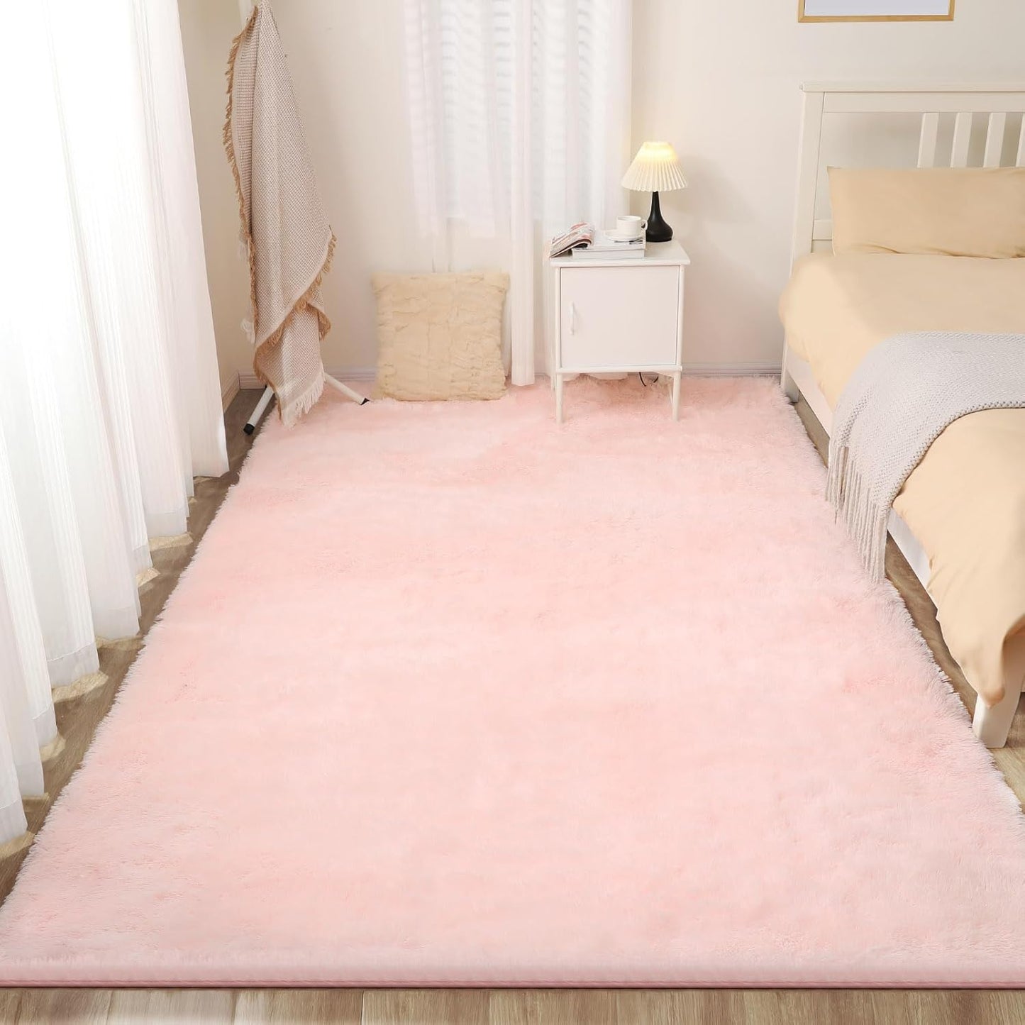 9x12 Pink Fluffy Rug, Ultra Soft Area Rugs for Living Room, Plush Rugs for Bedroom, Non-Slip Indoor Carpet for Nursery, Study Room, Kids Room, Room Decor