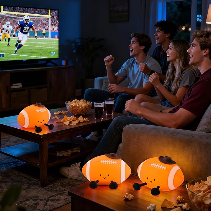 YISUN Football Night Light, Soft Silicone Nursery Night Lamp, Rechargeable Dimmable Rugby Night Lights with Timer, Cute Night Lights for Kids Room Decor Birthday Christmas Gifts