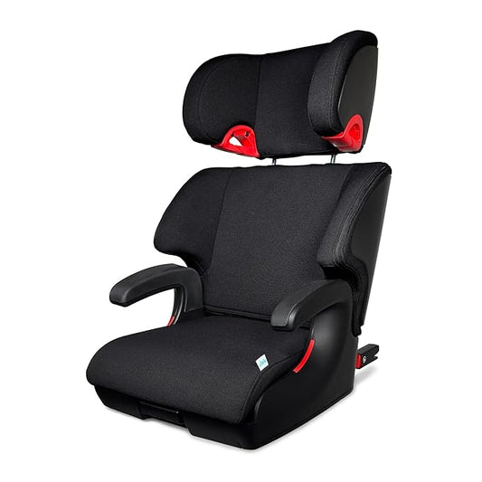 Clek Oobr High Back Booster Seat with Adjustable Headrest, Reclining Design, Latch System, and Retardant-Free Fabric (Railroad Ziip)