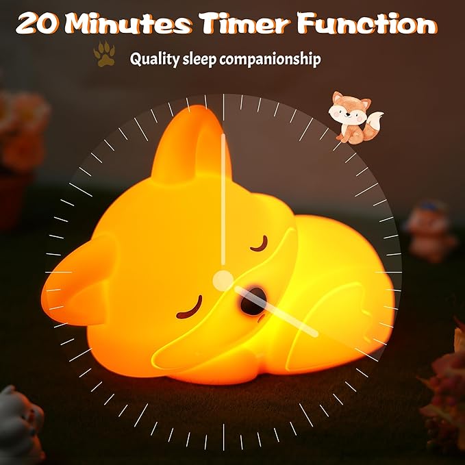 Lampeez Fox Night Light, Cute Fox Gifts, Soft Silicone Lamp Nursery Nightlight LED Touch Light, Bedroom Decor as Xmas Birthday Gift for Boys Girls
