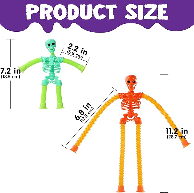 JOYIN 6 PCS Halloween Pop Sensory Tube Stretchy Toys, Glow in The Dark Fidget Toys for Halloween Party Favor Goodie Bag Fillers, Stress Relief Telescopic Suction Cup Skeleton Toys for Kids Gift