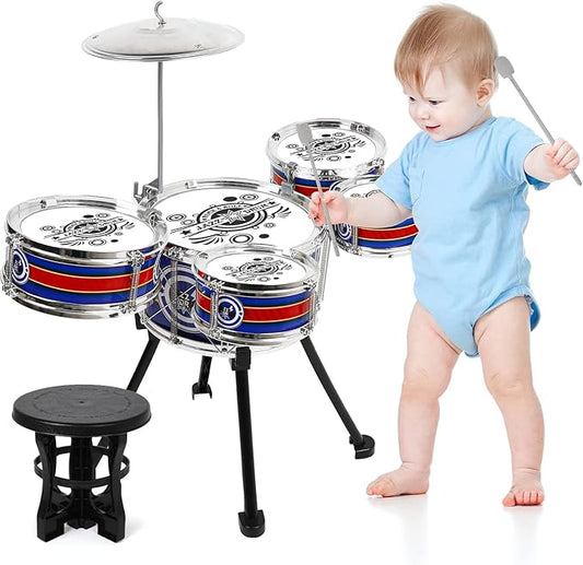 Kids Drum Set, 8 PCS Drum Set for Toddlers 1-3, Kids Jazz Drums Ages 5-7 Musical Instruments Toys for Beginner Boys Girls Gifts -Blue