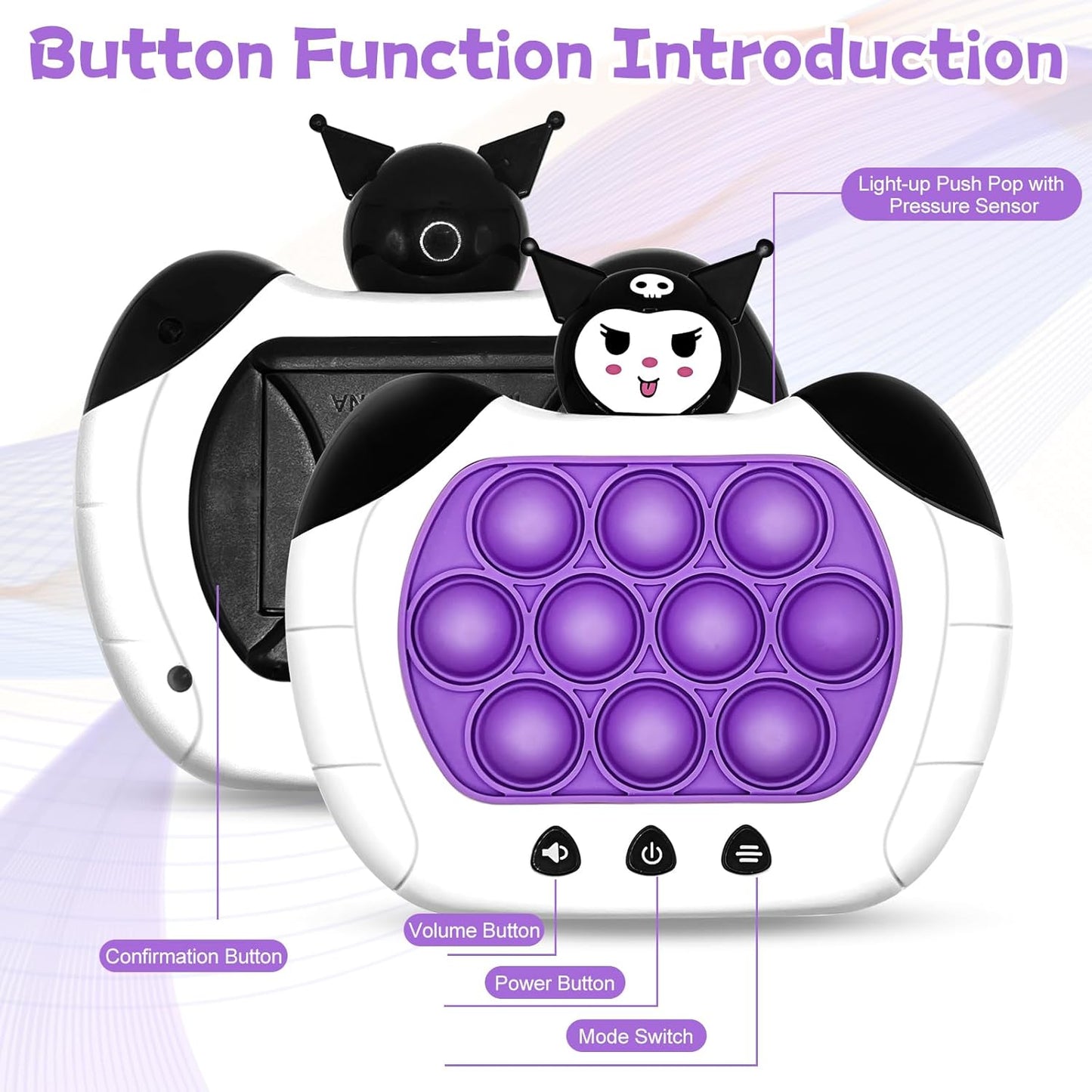 Quick Push Game, Pop Toys Handheld Games,Push Bubble Light Up Game Machine with Music, Quick Push Stress Relief Game Bubble,Light Up Pop Game Gifts for Girls Boys (Kuro), PPJ2406