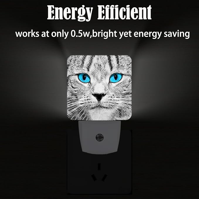 Blue Eyes Cat Night Light,Plug Into Wall with Dusk to Dawn Light Sensors, Warm Nightlights for Bedroom, Bathroom, Hallway, Kitchen, Gifts Ideal for Boys Girls Women Men
