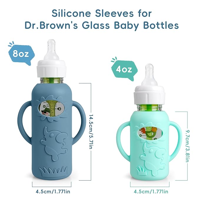 3-Pack Silicone Bottle Sleeve with Handles for Dr. Brown’s 8oz Narrow Glass Baby Bottles – BPA-Free, Heat-Resistant, Anti-Slip Grip, Easy to Clean, Multiple Colors (8oz,Dark Green + dark blue + white)