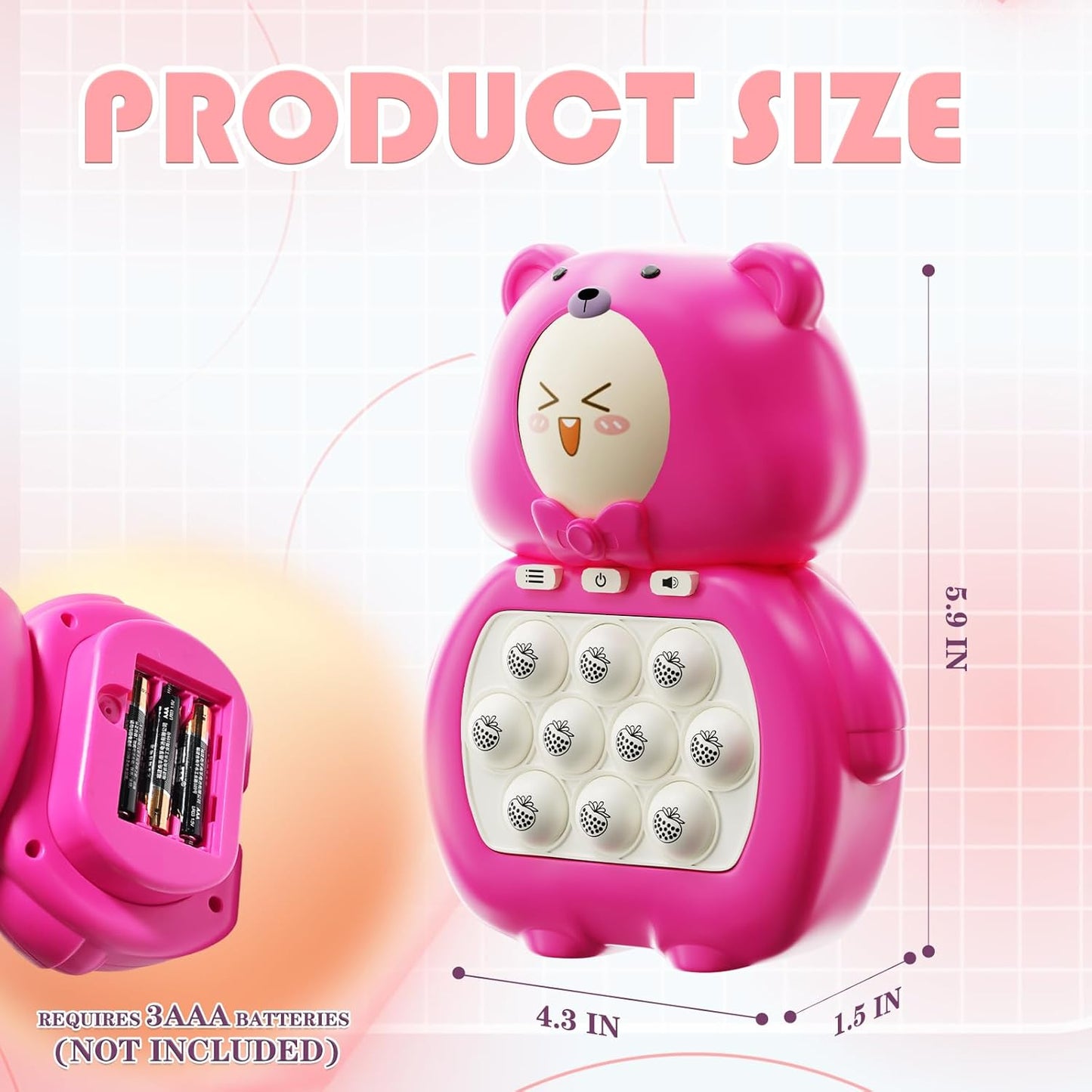 Fast Push Game, Light Up Pop Game Console, Handheld Game for Kids Age 6-12, Fast Push Bubble Game, Fidget Toys for Kids, Stress Relief Game for Kids and Adults, Birthday Gift (Pink Bear)