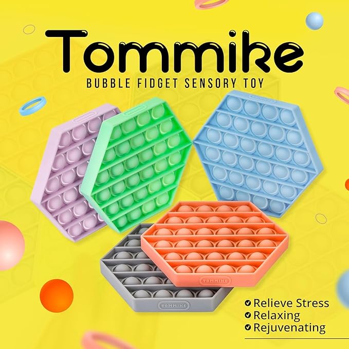 TOMMIKE Hexagon Push Pop Fidget Toy Bubble Sensory for Anxiety & Stress Relief Special Needs Autism Learning Office School Game Crafts Kids Adults (Glow in Dark)