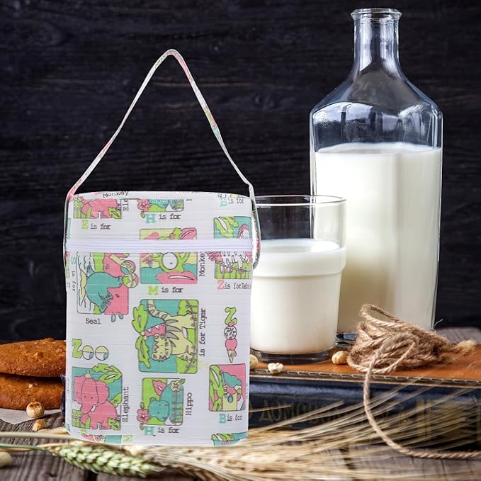 Portable Dual Compartment Insulated Water Warmer & Cooler Bag for Breastmilk, Travel Bottle Warmer with Cute Bear Design, 9.05 X 7.08 X 3.74 Inches, Pvc Material (random color)