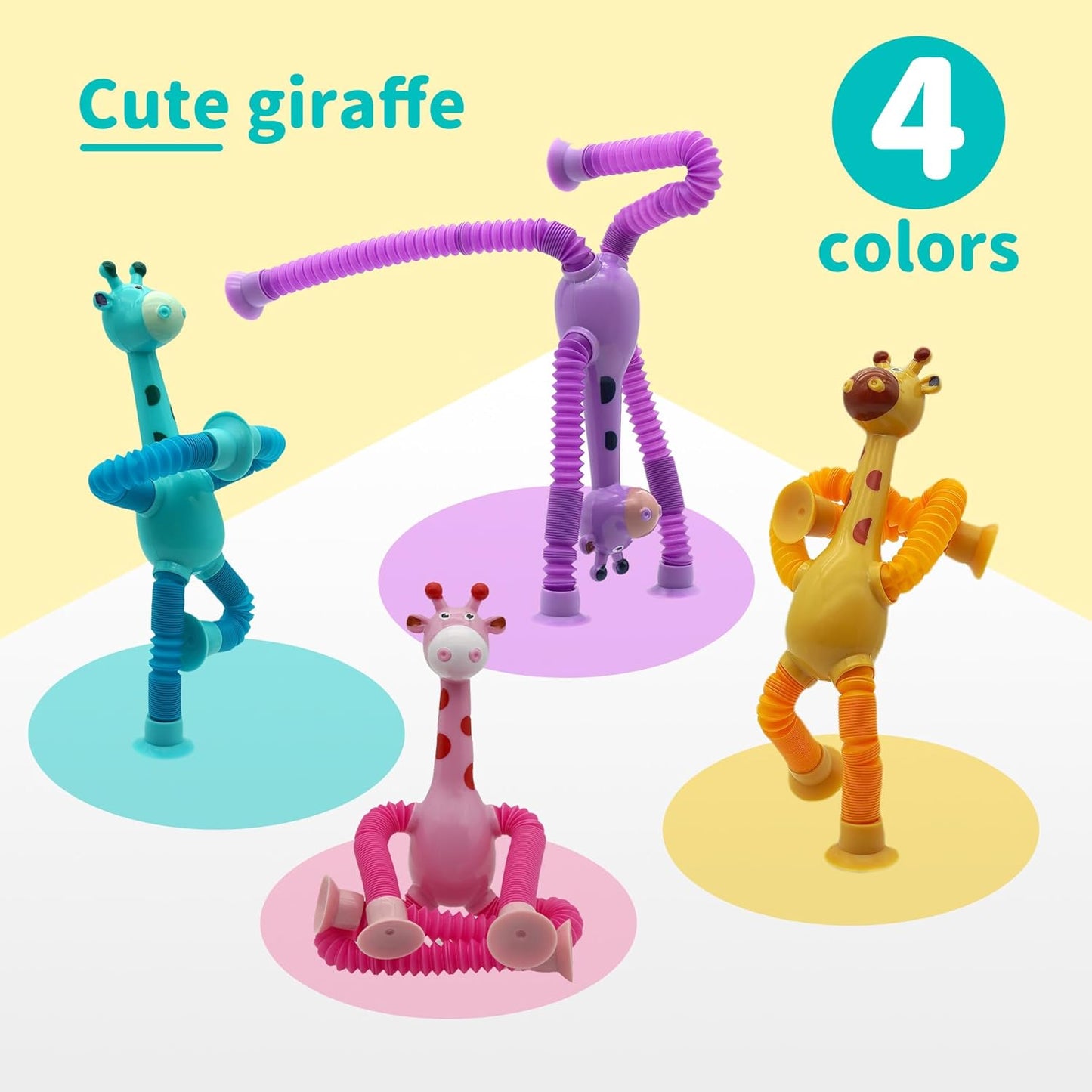 Telescopic Suction Cup Giraffe Toys, 18 Pack Pop Tubes Party Favors for Kids, Kawaii Animals Giraffe Pop Tube Sensory Toys for Classroom Prizes Stocking Stuffers (18 PCS)