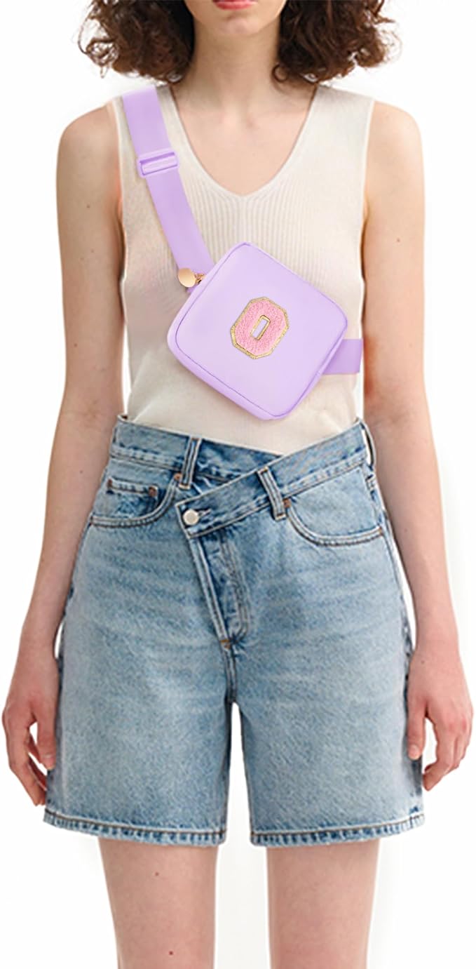Mini Belt Bag Fanny Pack with Initials Letter Patch Small Crossbody Bags Cute Stuff Birthday Gifts for Teenager Girls Trendy Stuff for Teens - O,Lavender
