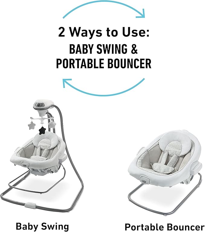 Graco DuetConnect LX Portable Baby Swing and Bouncer, Multi-Direction Baby Bouncer Seat, Multiple Swing Speeds, Redmond
