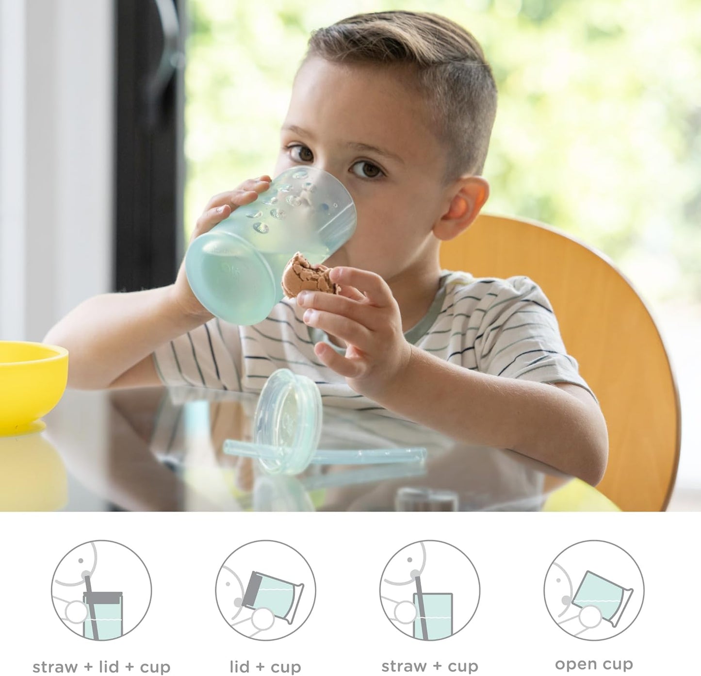 Olababy Clear View Silicone Training Cup with Straw Lid | Toddler Sippy Trainer 12mo+ | Unbreakable Water Drinking Cups for Kids 2yr+ | Baby Led Weaning & Feeding Supplies (Kiwi, 9 oz)