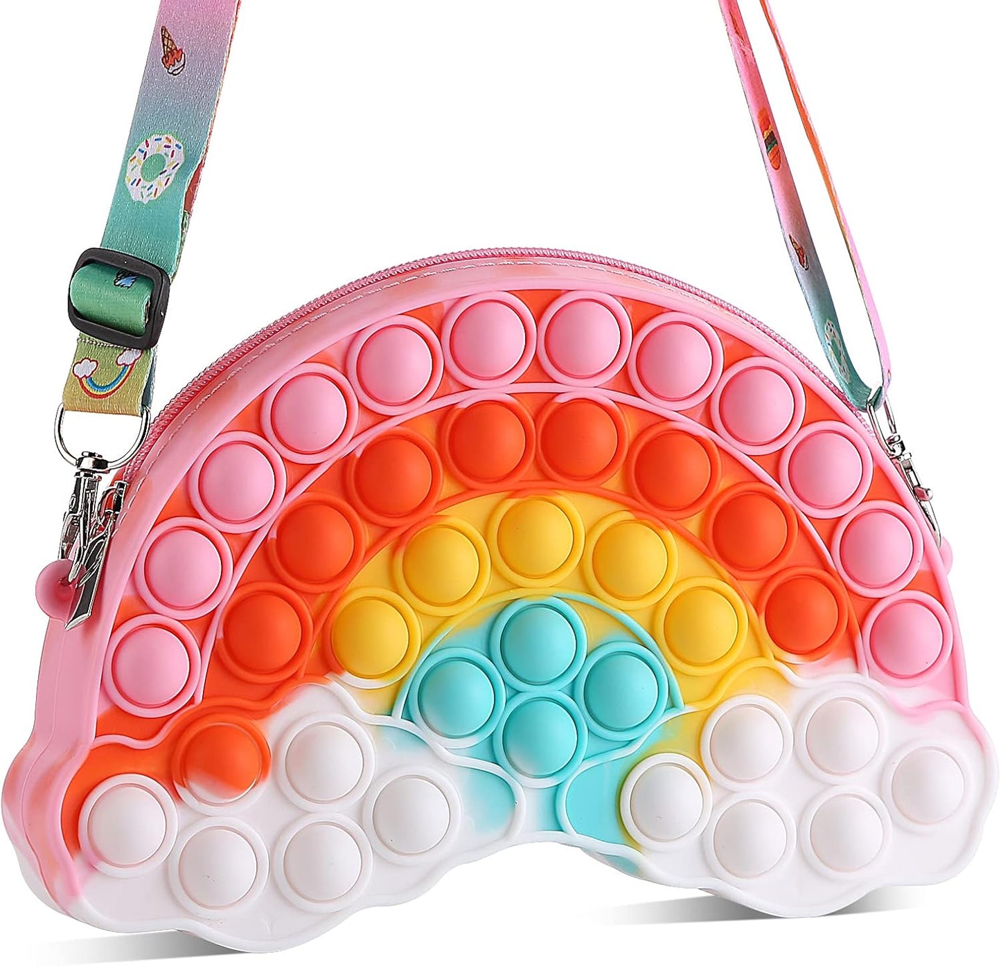 Pop Shoulder Purse Fidget Toys Bag for Girls and Women, Rainbow Clouds Pop Shoulder Bag, Sensory Silicone Fidget Backpack Toy for ADHD Anxiety Stress Relief