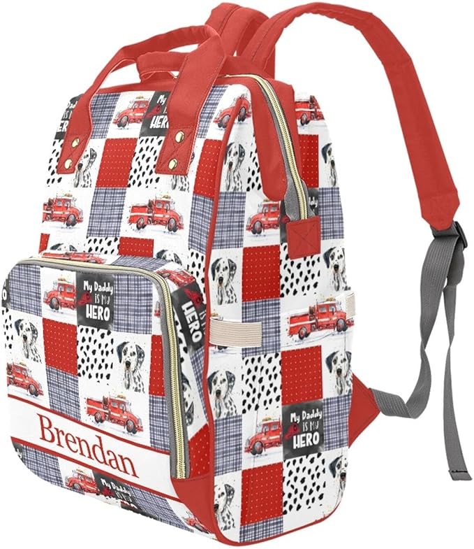 Fire Truck Personalized Diaper Bag with Custom Name – Custom Baby Tote Backpack for Mom, Unique Gift for New Parents, Baby Shower Essentials