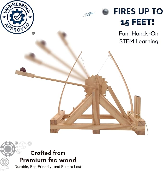 Pathfinders STEM Kits – Leonardo da Vinci Catapult kit | Trebuchet Science Kits for Kids Age 12-14 | Toys for Ages 8-13 Physics Toys | Kids Engineering kit | Learning Resource | Engineering