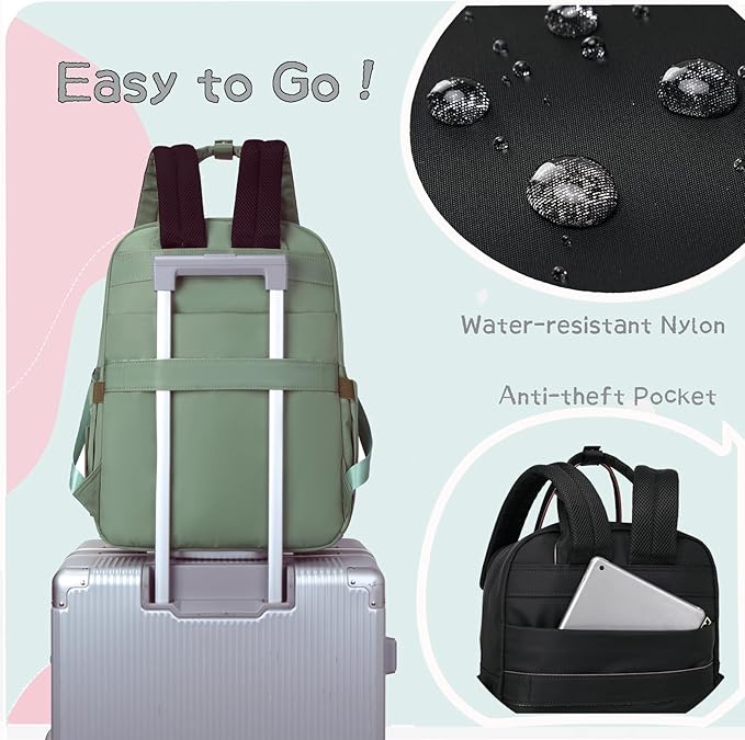 18 Pockets Large Diaper Bag Backpack with Waterproof Pockets and Stroller Buckle, Convertible Baby Bag (Green, Large)