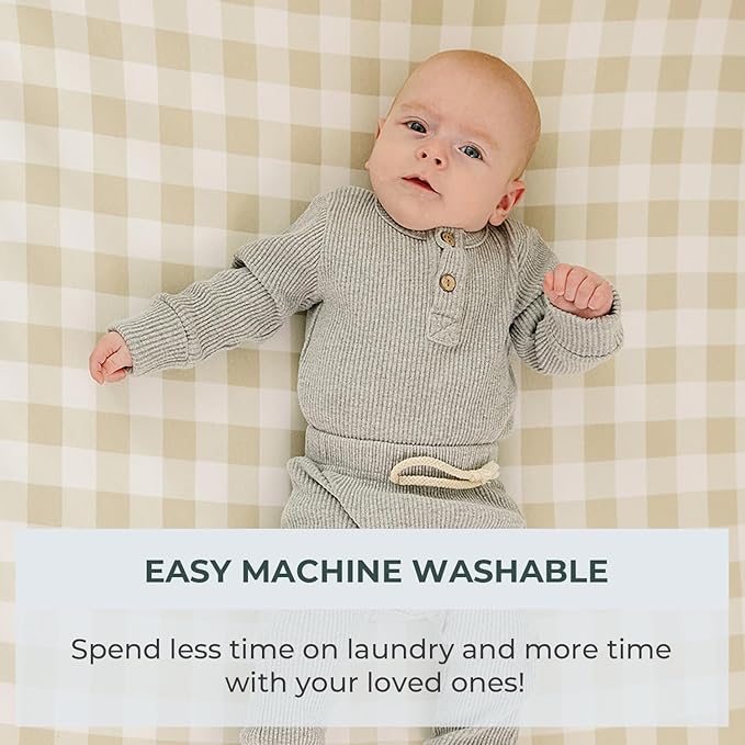 Pobibaby – 2 Pack Crib Sheets for Boys, Premium Fitted Baby Boy Crib Sheets for Standard Crib Mattress – Ultra-Soft Jersey Knit, Safe and Snug, Stylish Design (Gingham Khaki)