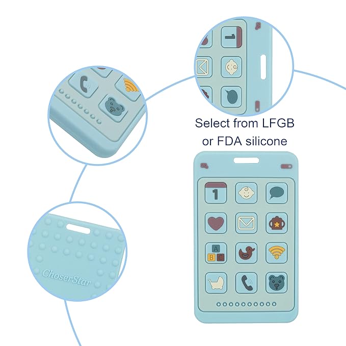 Soft Silicone Phone Shape Teether Boys Girls Baby Molar Teether Chew Toys, Teething Toy (Blue)