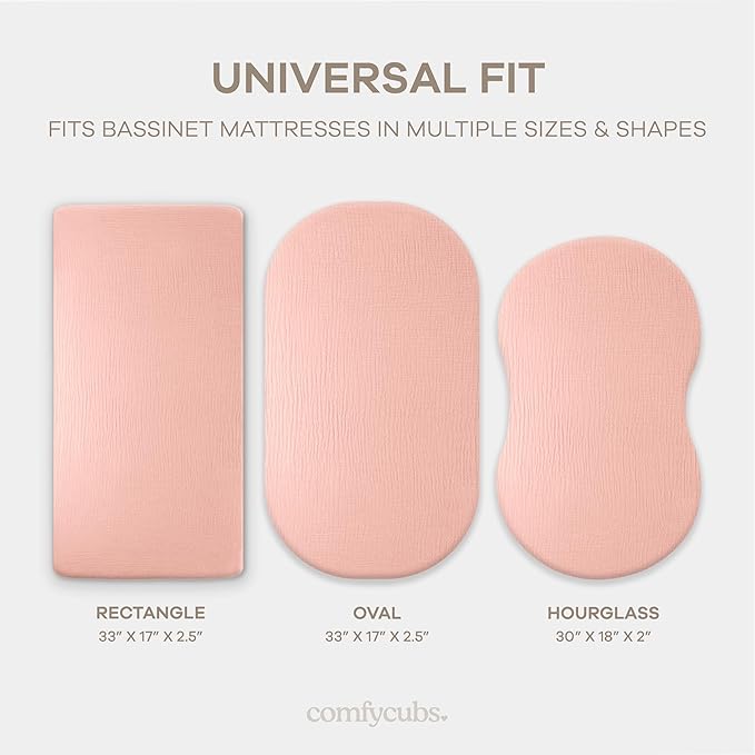 Comfy Cubs Muslin Bassinet Sheet - 100% Soft Cotton Fabric, Breathable & Gentle for Baby’s Sensitive Skin - Universal Fit with Secure Elastic Edging, Gift-Ready Packaging - Lace Pink